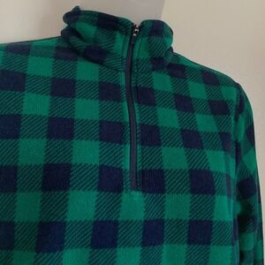 Lands' End Womens Green Navy Buffalo Plaid Fleece Quarter Zip Pullover Small 6-8